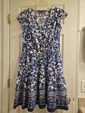 Blue and White Floral Sundress - Women's Dress